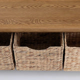 Zelah Oak Bench with Baskets - Showing open baskets