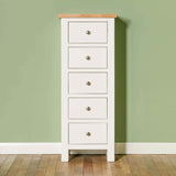 Farrow White 5 Drawer Tallboy - Lifestyle front view