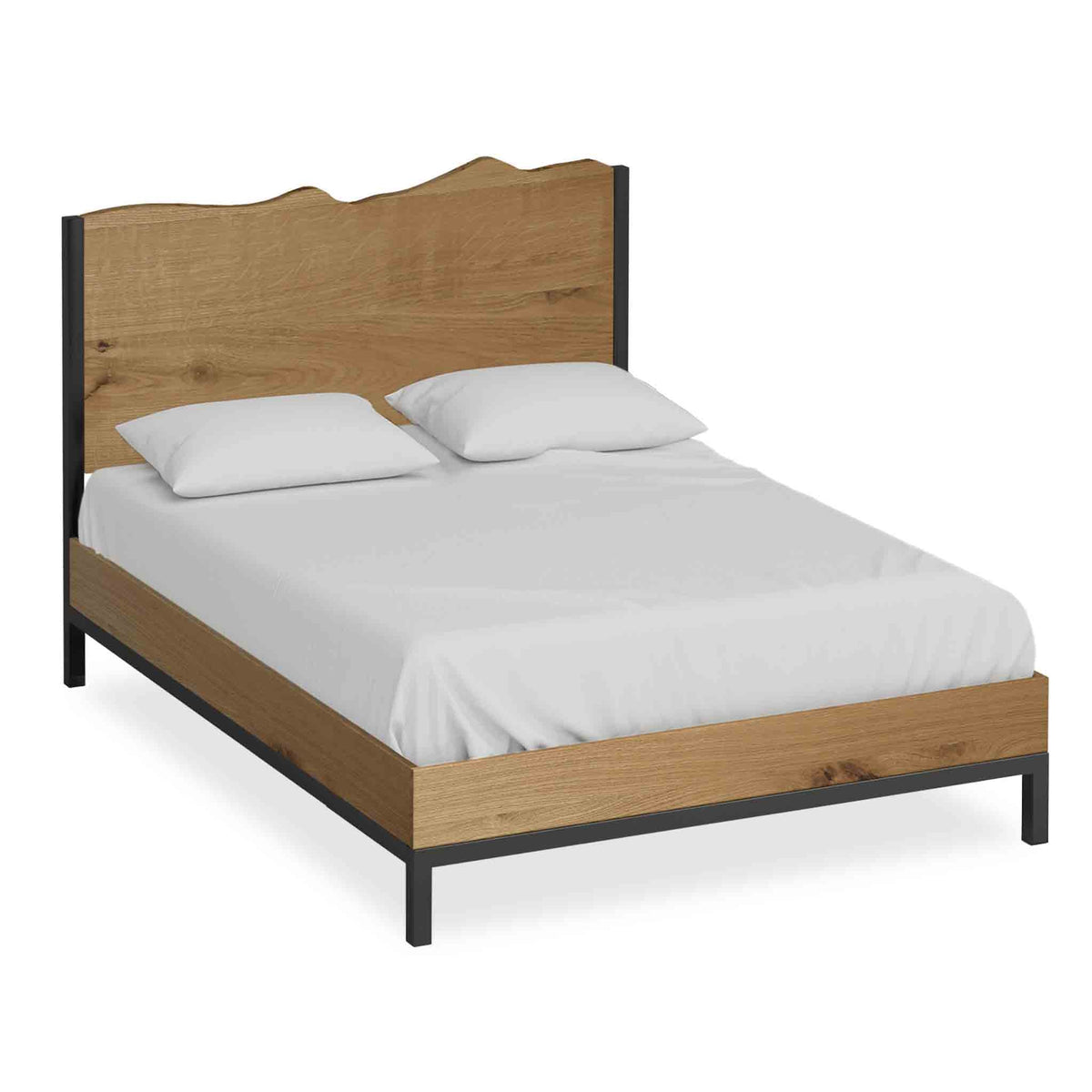 Oak Mill 4'6" Double Bed Frame - Metal Base - Waxed Oak by Roseland Furniture