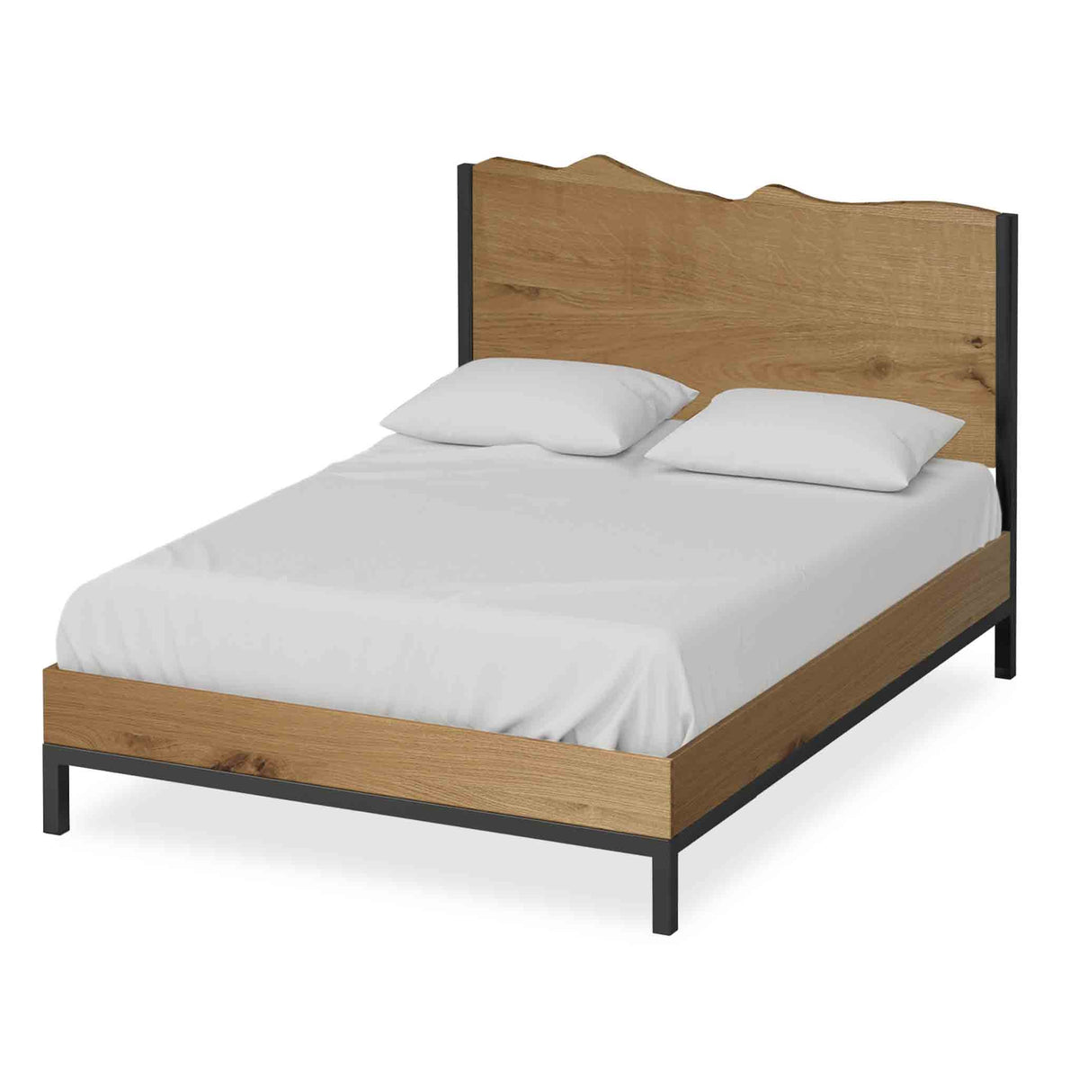 Oak Mill 4'6" Double Bed Frame - Metal Base - Waxed Oak