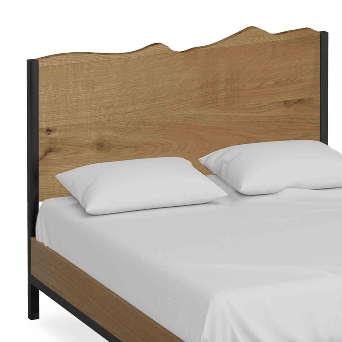 Oak Mill 4'6" Double Bed Frame - Metal Base - Waxed Oak