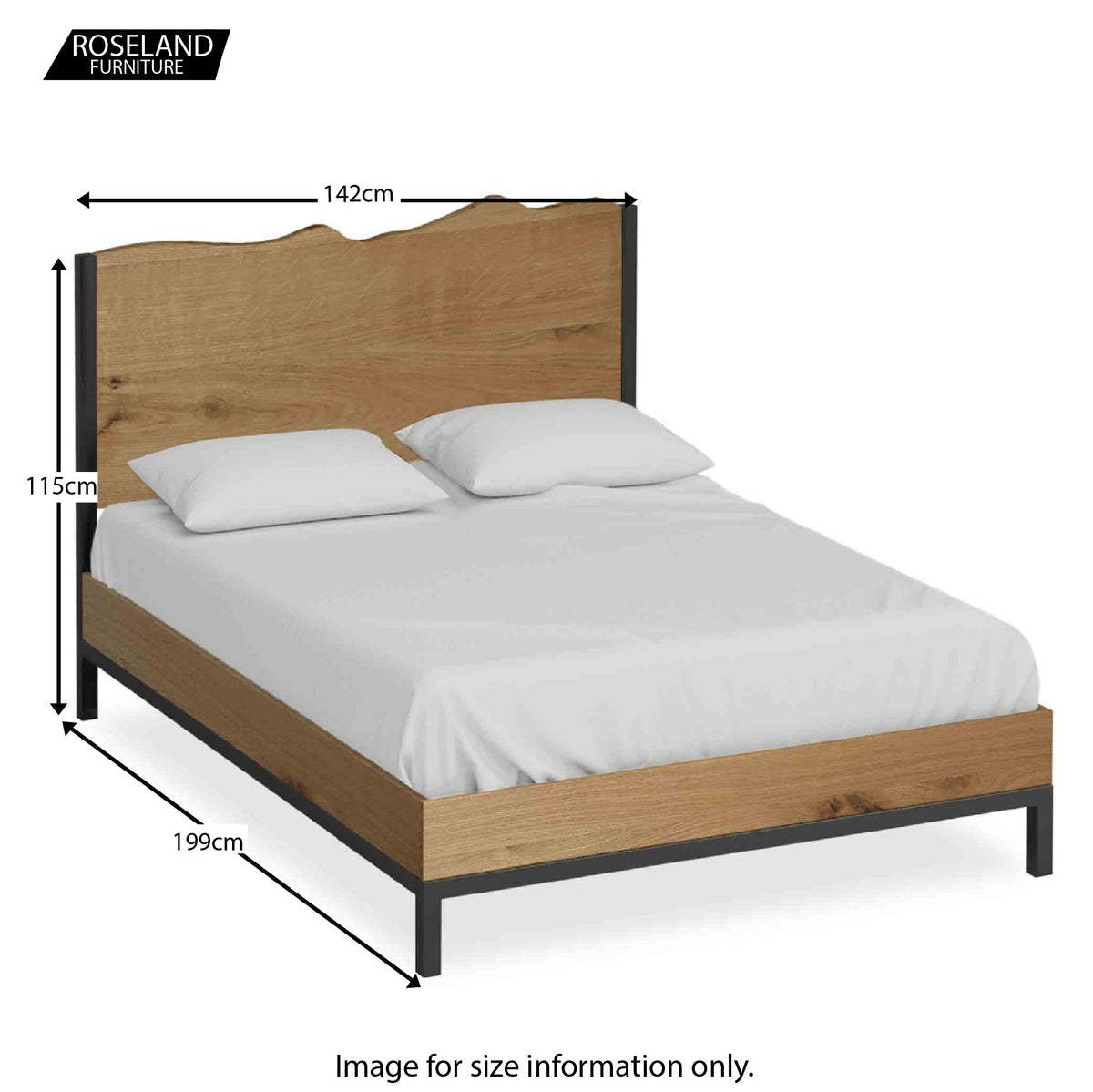 Dimensions - Oak Mill 4'6" Double Bed Frame - Metal Base - Waxed Oak