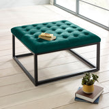 Adison Teal Buttoned Velvet Footstool Lifestyle