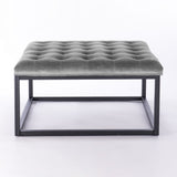 Adison Grey Buttoned Velvet Footstool from Roseland