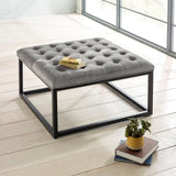 Adison Grey Buttoned Velvet Footstool Lifestyle