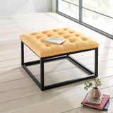 Adison Mustard Yellow Buttoned Velvet Footstool Lifestyle