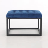 Adison Midnight Blue Buttoned Velvet Footstool from Roseland