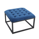 Adison Midnight Blue Buttoned Velvet Footstool