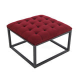 Adison Red Buttoned Velvet Footstool from Roseland