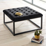 Adison Black Buttoned Velvet Footstool Lifestyle