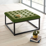 Adison Green Buttoned Velvet Footstool Lifestyle