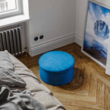 Mandy Blue Round Velvet Ottoman Storage Box Lifestyle