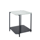 Adrian White & Black Marble and Glass Square Side Lamp Table