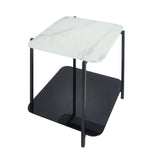 Adrian White & Black Marble and Glass Square Side Lamp Table