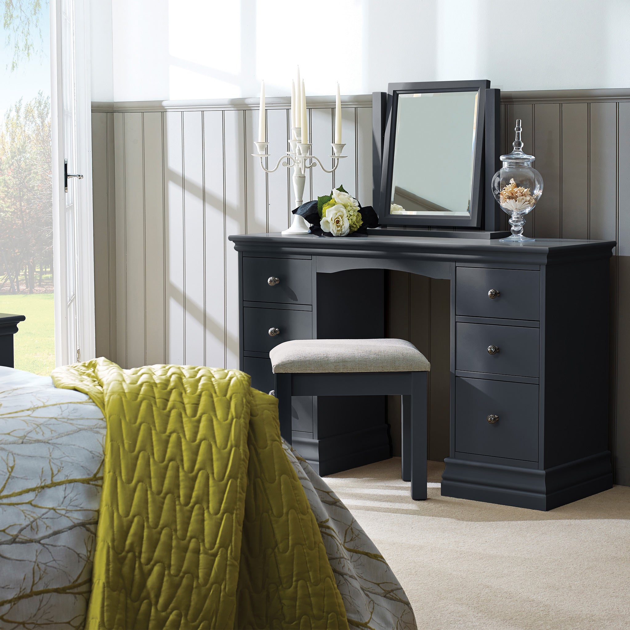 Grey dressing table store with storage