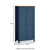 A blue wardrobe with dimensions labeled: 185cm height, 95cm width, and 50cm depth. A note states, "Image for size information only."