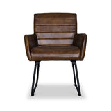 Leota Brown Leather Carver Dining Chair with Pleated Back