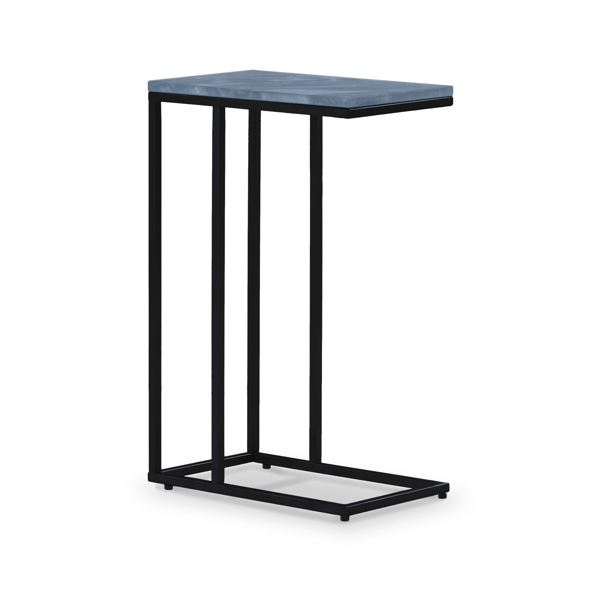 Black metal pedestal side outlet table