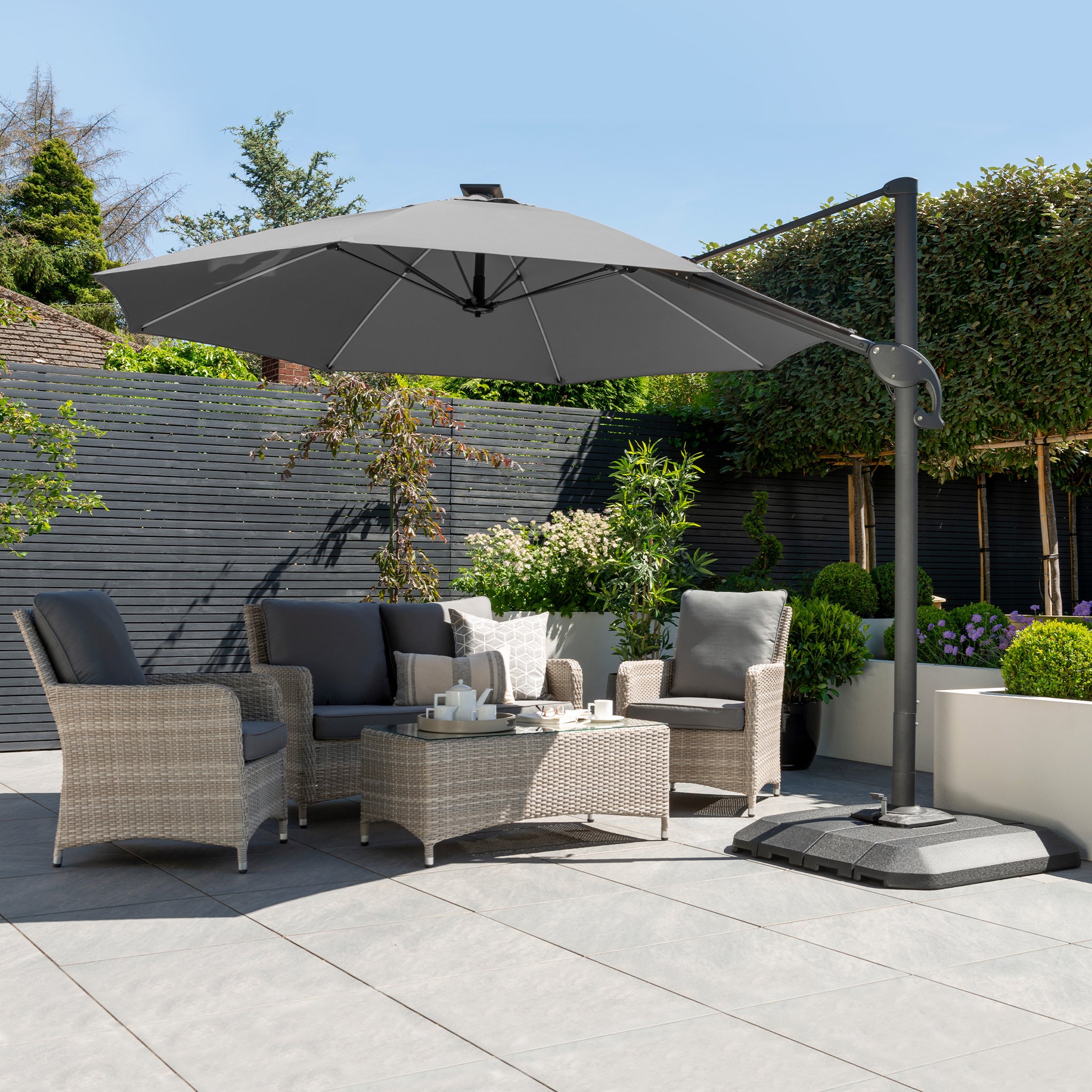 3m Grey Round LED Cantilever Parasol with Water Filled Base