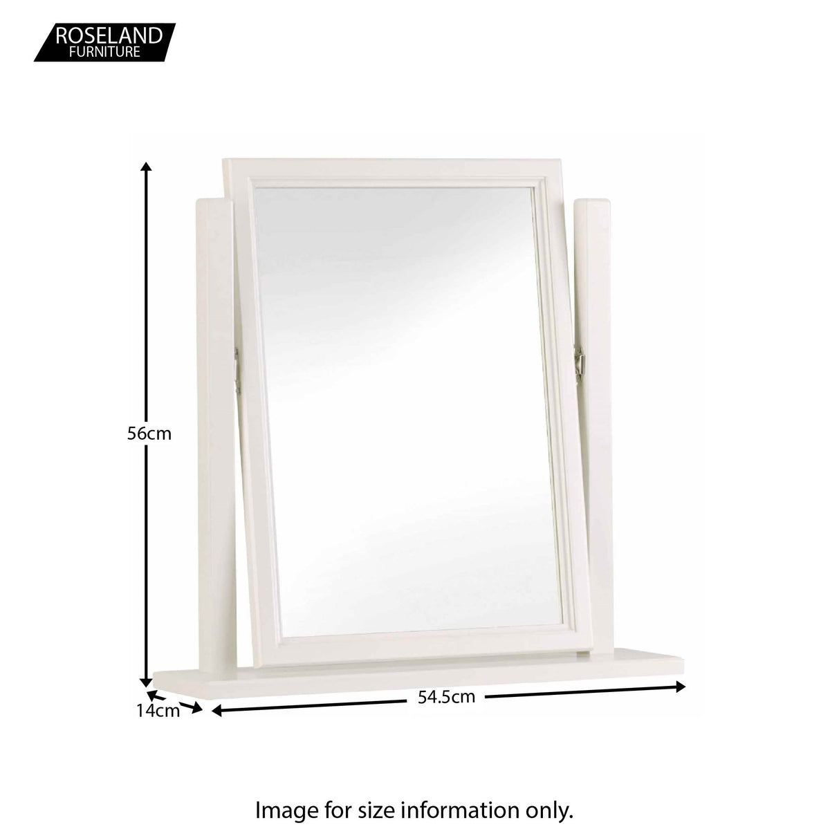 Dimensions for the Melrose Cotton White Swivel Vanity Mirror