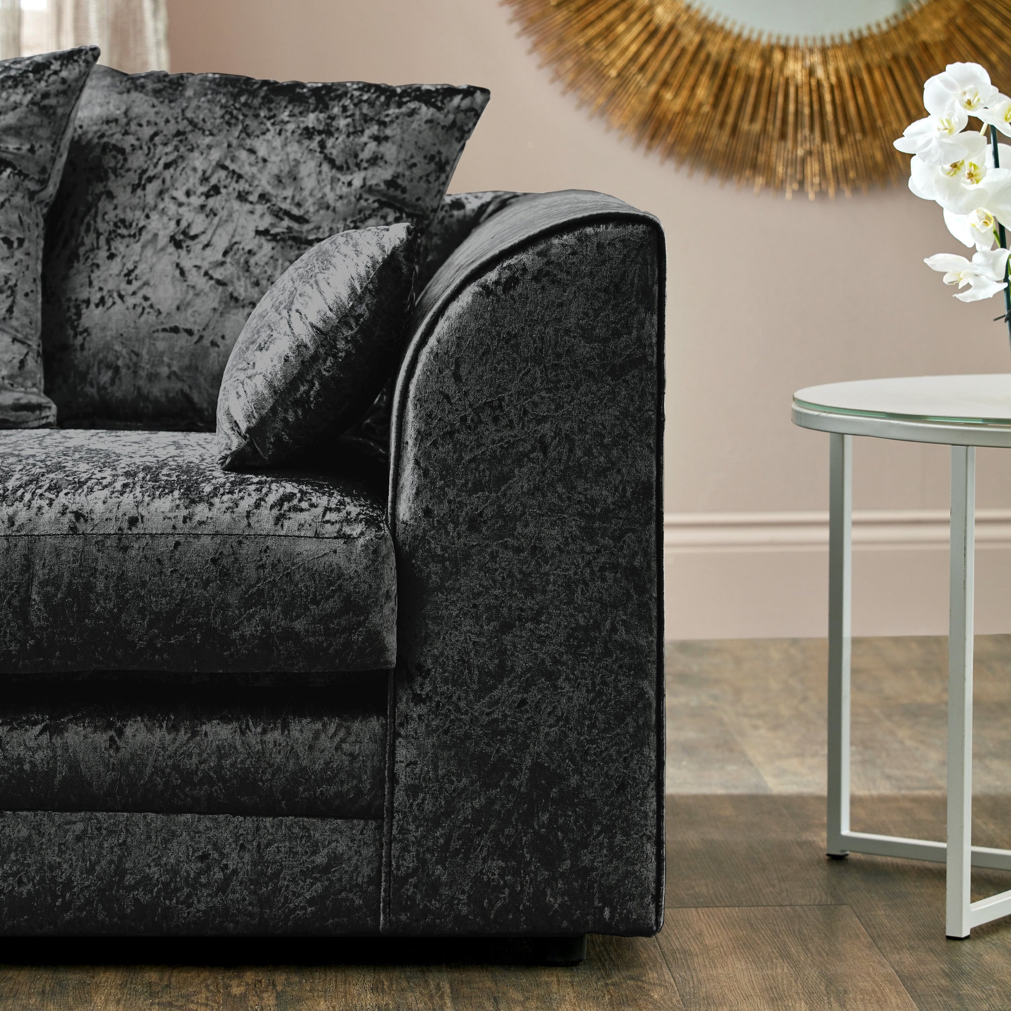 Crushed velvet two seater outlet sofa