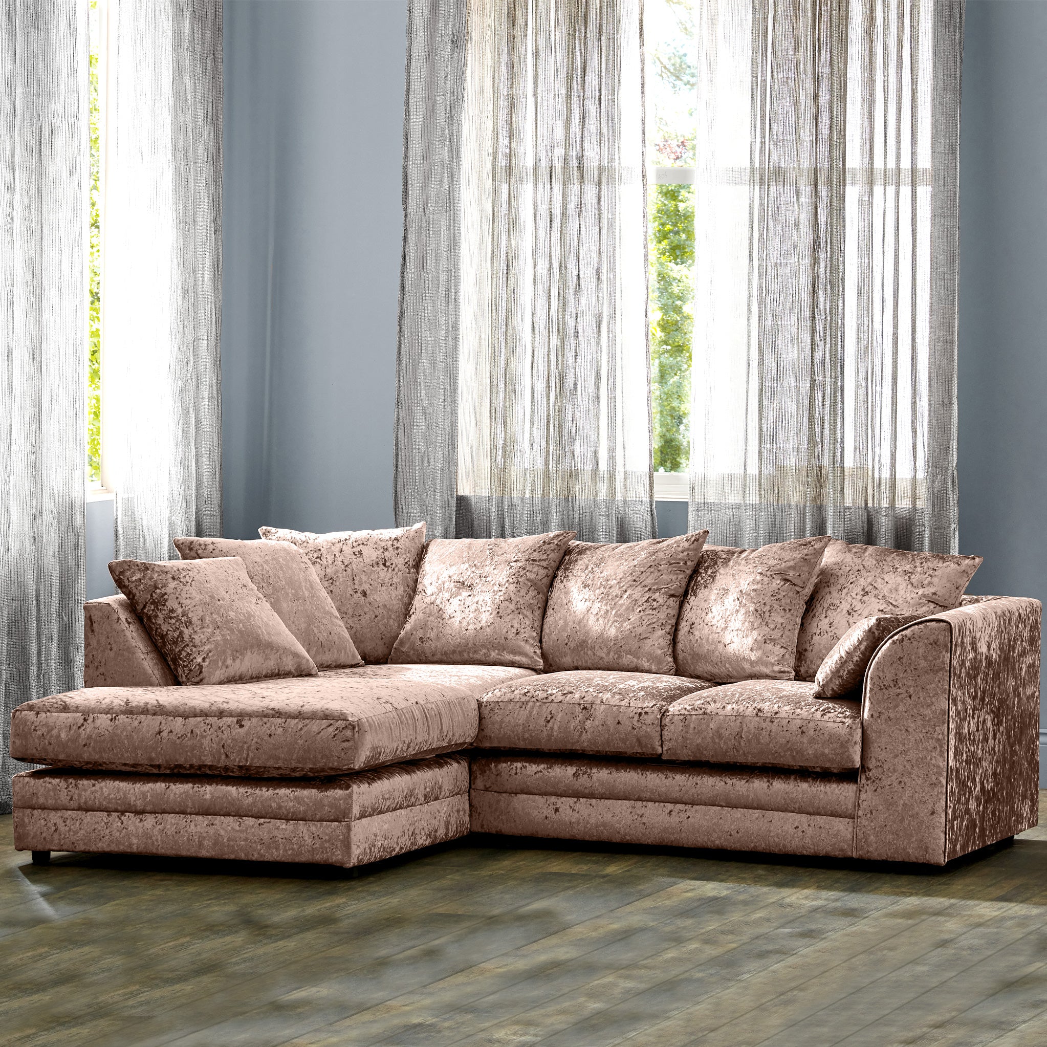 Mink velvet online corner sofa