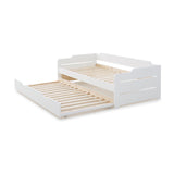 Snooze White Wooden Bed Frame with opened Trundle Guest Bed