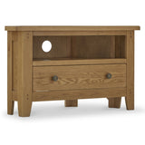 Broadway Oak Corner TV Unit with Drawer from Roseland Furniture