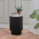 Milo Mango Marble Fluted Side Table with Door from Roseland Furniture