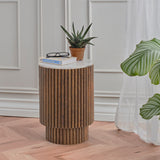 Milo Mango Marble Fluted Side Table with Door from Roseland Furniture