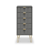 Harlow Grey 5 Drawer Tallboy with Gold Hairpin Legs