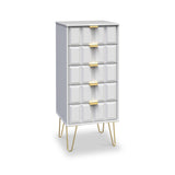 Harlow White 5 Drawer Tallboy with Gold Hairpin Legs from Roseland