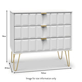 Harlow Whtie 3 Drawer Chest with Gold Hairpin Legs dimensions