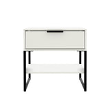 Hudson White 1 Drawer with Shelf Side Table with black legs from Roseland