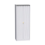 A white wardrobe with closed sliding doors, standalone, set against a plain white background.