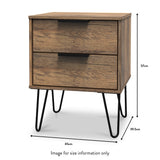 Morena Rustic Oak Effect 2 Drawer Bedside Table with Black Hairpin Legs size guide