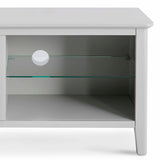 Elgin Grey 90cm Small TV Unit - Close up of glass shelf