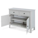 Elgin Grey Small Sideboard - Side view with cupboard doors open