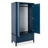 Stirling Blue Double Wardrobe - Side view with wardrobe doors open