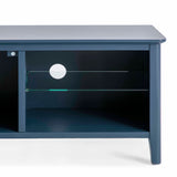 Stirling Blue Small TV Unit - Close up of glass shelf