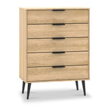 Asher Light Oak 5 Drawer Chest with black legs from Roseland Furniture