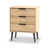 Asher Light Oak 3 Drawer Midi Chest with black legs from Roseland Furniture