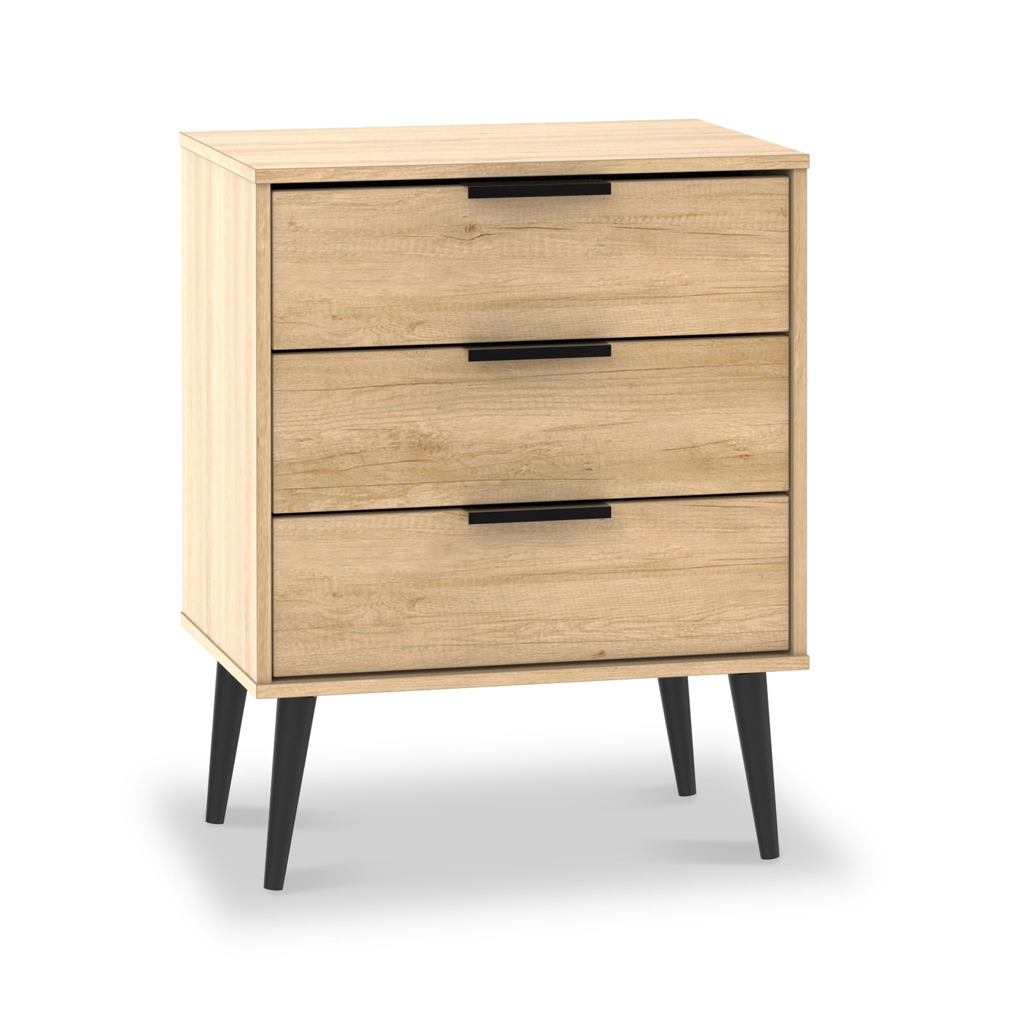 Light wood 3 store drawer nightstand