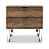 Moreno Rustic Oak 2 Drawer Side Table with Black Hairpin Legs from Roseland Furniture