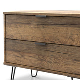 Moreno Rustic Oak 2 Drawer Side Table with Black Hairpin Legs