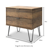 Moreno Rustic Oak 2 Drawer Side Table with Black Hairpin Legs size guide