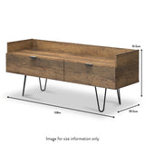 Moreno Rustic Oak Media Console Unit with Black Hairpin Legs dimensions guide