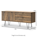 Moreno Rustic Oak 2 Drawer 2 Door Wide Sideboard with Black Hairpin Legs dimension guide