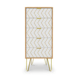 Mila White with Gold Hairpin Legs 5 Drawer Tallboy from Roseland