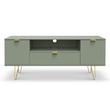 Moreno Olive Green 2 Door 1 Drawer Large TV Unit with Gold Hairpin Legs from Roseland Furniture